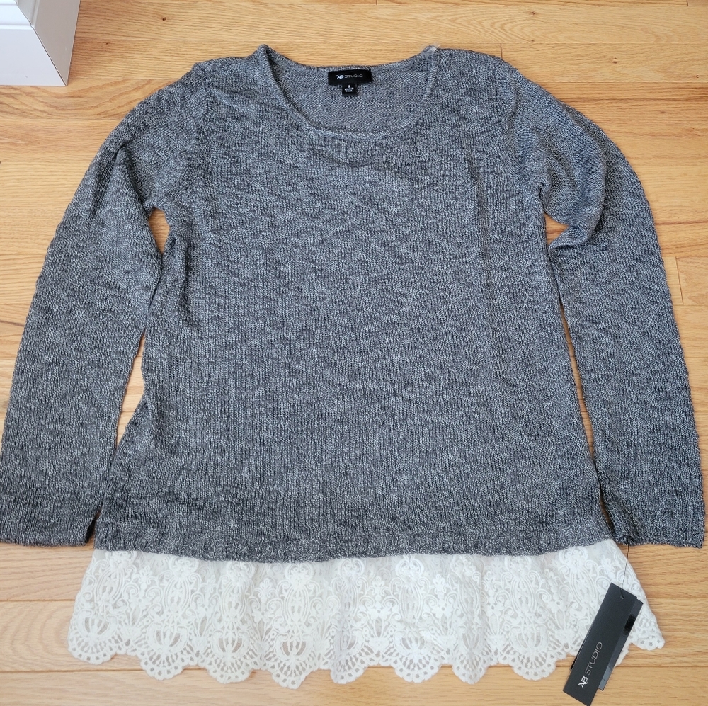 NWT! AB Studio Lace Bottom Sweater - Picture 3 of 10